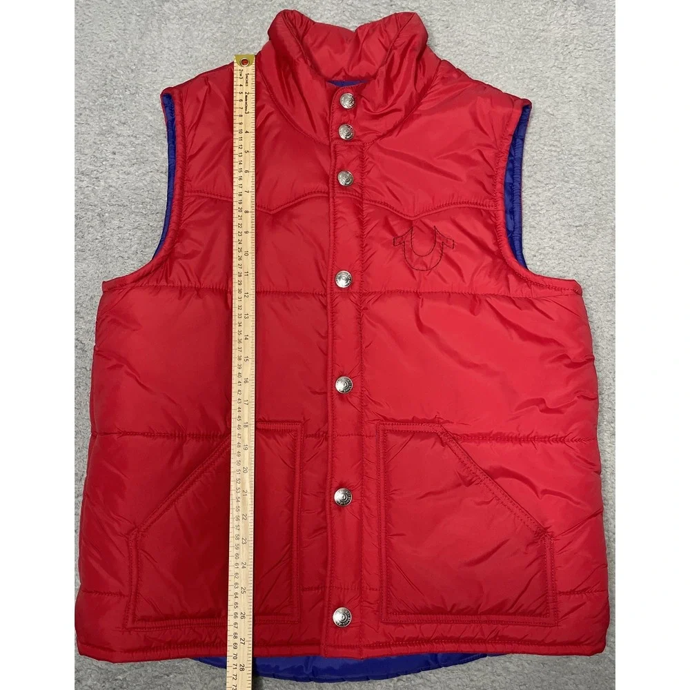 True Religion World Tour Red Snap Button‎ On Puffer Vest W/ Pockets Men's XL